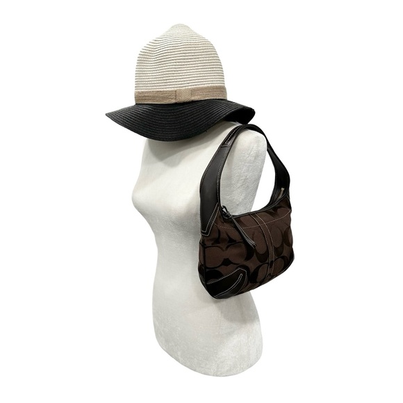 Coach Signature Canvas Hobo Shoulder Bag Leather Trim Y2K Style Brown Medium - Picture 4 of 16